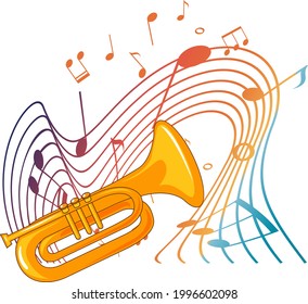 Trumpet musical instrument with melody symbols illustration