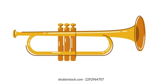 Trumpet musical instrument vector flat illustration isolated over white background, classical wind music instruments.