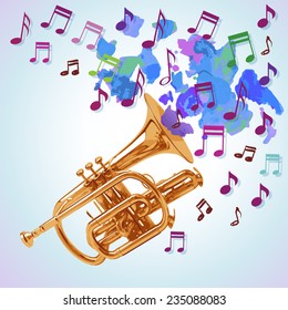 trumpet musical instrument watercolor - vector illustration