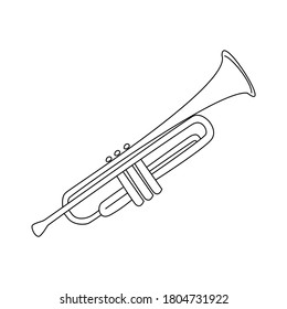 trumpet musical instrument, wind instrument for orchestra, jazz equipment vector outline illustration for design and creativity