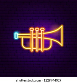 Trumpet Neon Sign. Vector Illustration of Music Promotion.