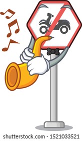 With trumpet no motorcycles on the cartoon roadside
