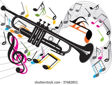 trumpet and note, jazz background