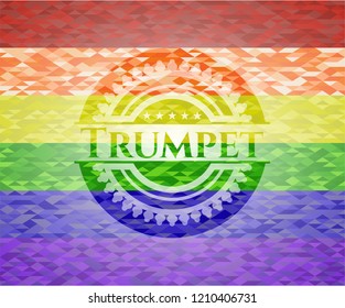 Trumpet on mosaic background with the colors of the LGBT flag