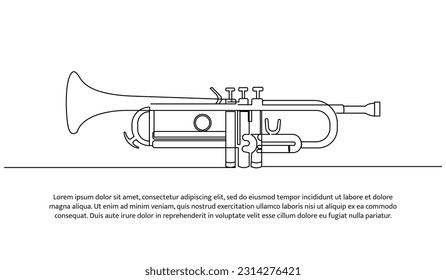 Trumpet one continuous line design. Decorative elements drawn on a white background.