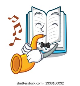 With trumpet opened book in the shape mascot