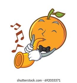 With trumpet orange fruit cartoon character
