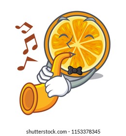 With trumpet orange mascot cartoon style