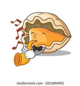 With trumpet oyster mascot cartoon style