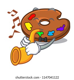 With trumpet palette mascot cartoon style