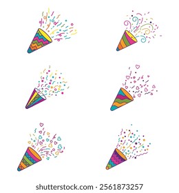 Trumpet party and celebration icon illustration, confetti Festive Party popper