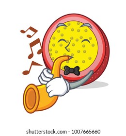 With trumpet passion fruit mascot cartoon