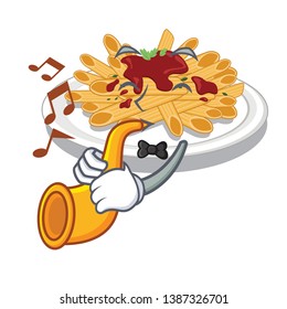 With trumpet pasta in the a mascot shape