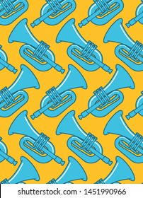 Trumpet pattern seamless. Musical instrument background . Horn vector illustration