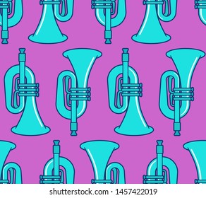 Trumpet pattern seamless. Musical instrument background . Horn vector illustration