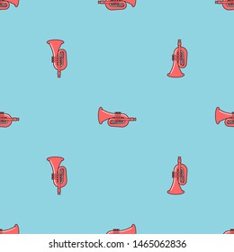 Trumpet pattern seamless. Musical instrument background . Horn vector illustration