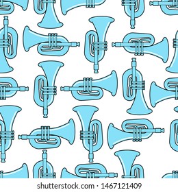 Trumpet pattern seamless. Musical instrument background . Horn vector illustration