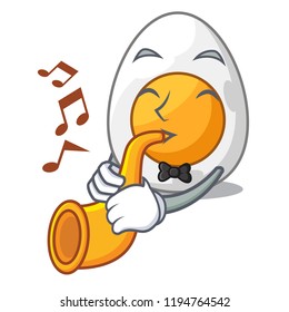 With trumpet peeled boiled egg on mascot cartoon