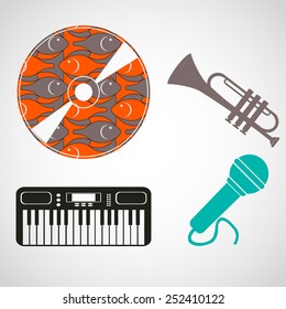 trumpet, piano and a CD with colored textures 