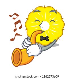 With trumpet pineapple slice fruit isolated on cartoon