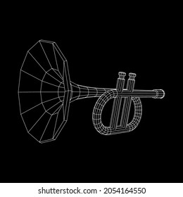 Trumpet pipe fife musiacal instrument. Wireframe low poly mesh vector illustration.