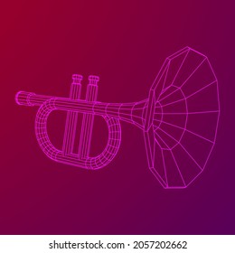 Trumpet pipe fife musiacal instrument. Wireframe low poly mesh vector illustration.