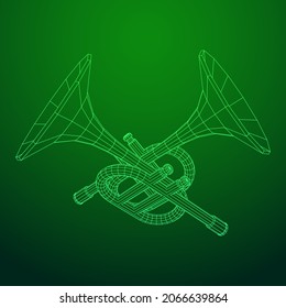 Trumpet pipe fife musiacal instrument. Wireframe low poly mesh vector illustration.