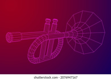 Trumpet pipe fife musiacal instrument. Wireframe low poly mesh vector illustration.