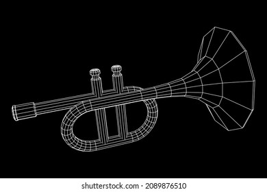 Trumpet pipe fife musiacal instrument. Wireframe low poly mesh vector illustration.