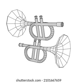 Instrumento musical de fife de la pipa de trompeta. Ilustración vectorial de malla baja de malla de malla de alambre.