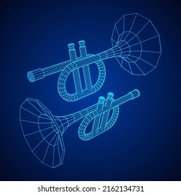 Trumpet pipe fife musical instrument. Wireframe low poly mesh vector illustration.