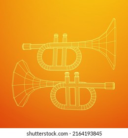 Trumpet pipe fife musical instrument. Wireframe low poly mesh vector illustration.
