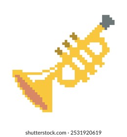 Arte em pixels de trompete, ilustração vetorial em plano de fundo isolado.