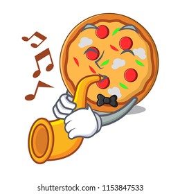With trumpet pizza mascot cartoon style
