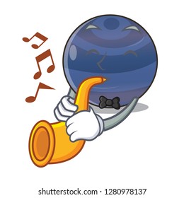 With trumpet planet neptune above the sky cartoon