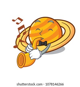 With trumpet planet saturnus mascot cartoon