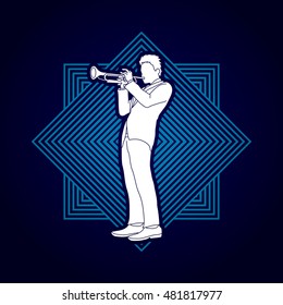Trumpet player designed on line square background graphic vector.