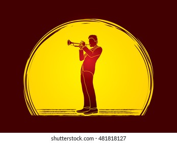 Trumpet player designed on moonlight background graphic vector.