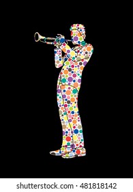 Trumpet player designed using colorful halftone pattern graphic vector.