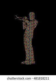 Trumpet player designed using colorful mosaic pattern graphic vector.