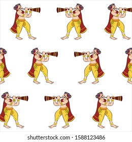 trumpet player drawn in madhubani kalamkari style for fabric painting