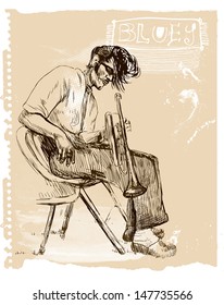 Trumpet player - An hand drawn illustration (sketch) converted into vector picture.