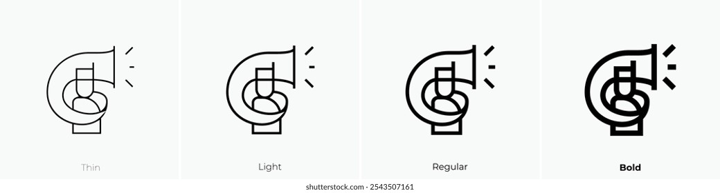 trumpet player icon. Thin, Light Regular And Bold style design isolated on white background