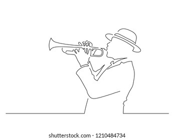 Trumpet player isolated line drawing, vector illustration design. Music collection.