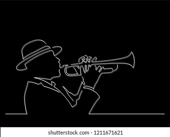 Trumpet player isolated line drawing, vector illustration design. Music collection.