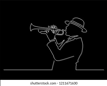 Trumpet player isolated line drawing, vector illustration design. Music collection.