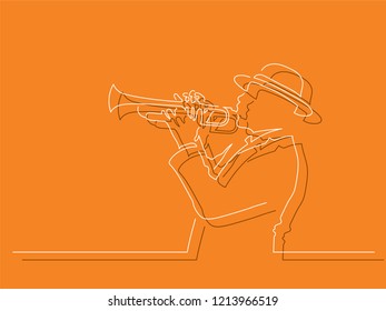 Trumpet player isolated line drawing, vector illustration design. Music collection.