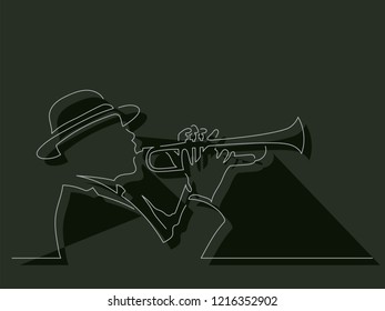 Trumpet player isolated line drawing, vector illustration design. Music collection.