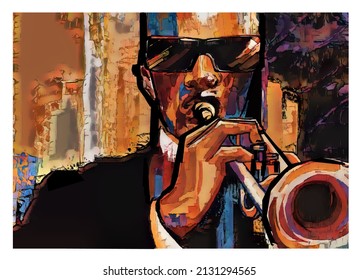 Trumpet player on grunge background - vector illustration (Ideal for printing on fabric or paper, poster or wallpaper, house decoration)
