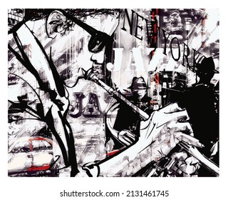 Trumpet player on grunge background - vector illustration (Ideal for printing, poster or wallpaper, house decoration) 
